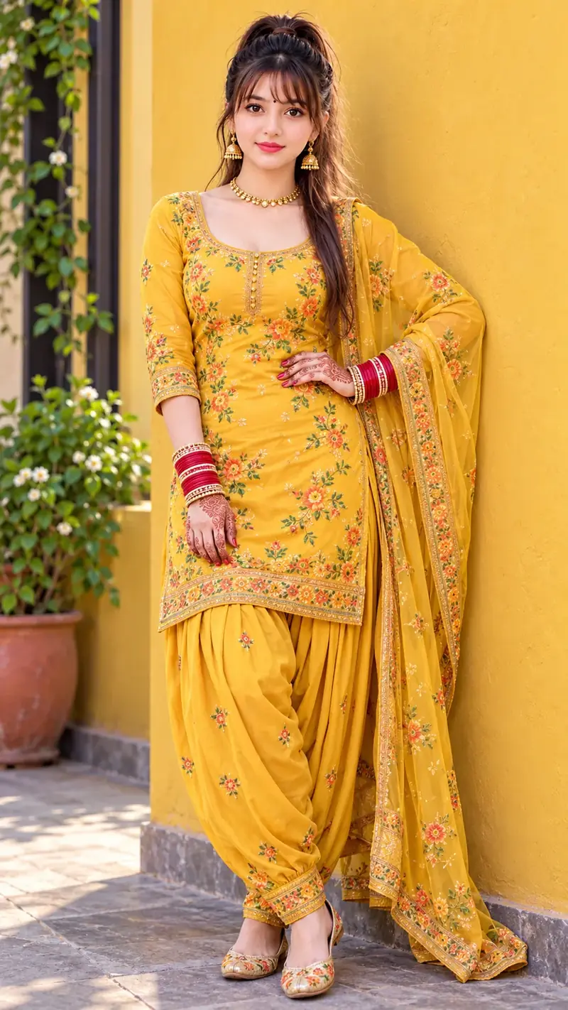 Beautiful Indian Girl in Golden Yellow Punjabi Patiala Suit – Traditional Look