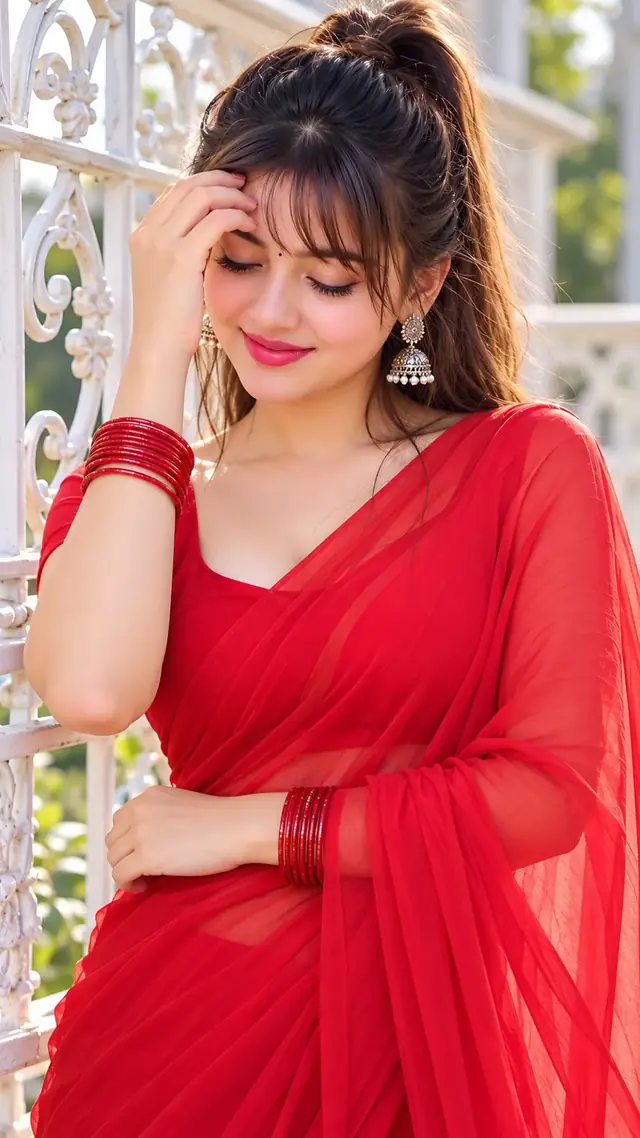 Red Saree Queen – Cute Smiling Indian Girl Portrait