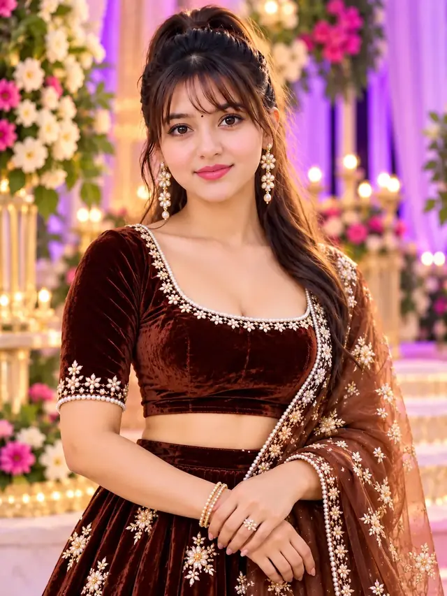 Beautiful Indian Woman in Chocolate Brown Velvet Blouse | Royal Wedding Portrait