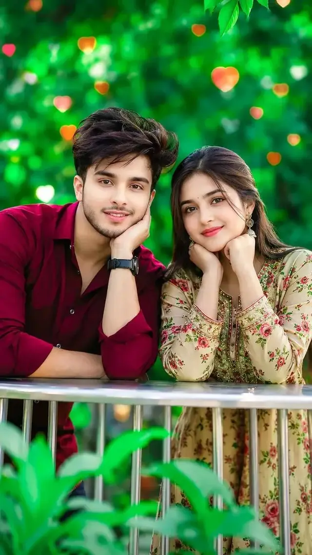 Priyanka Romantic Couple Garden Portrait with Heart Bokeh | Beautiful Love AI Photo Prompt