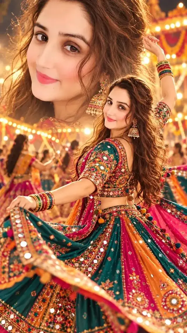 Beautiful Indian Girl in Colorful Garba Lehenga – Navratri Gemini AI Photo Prompt
