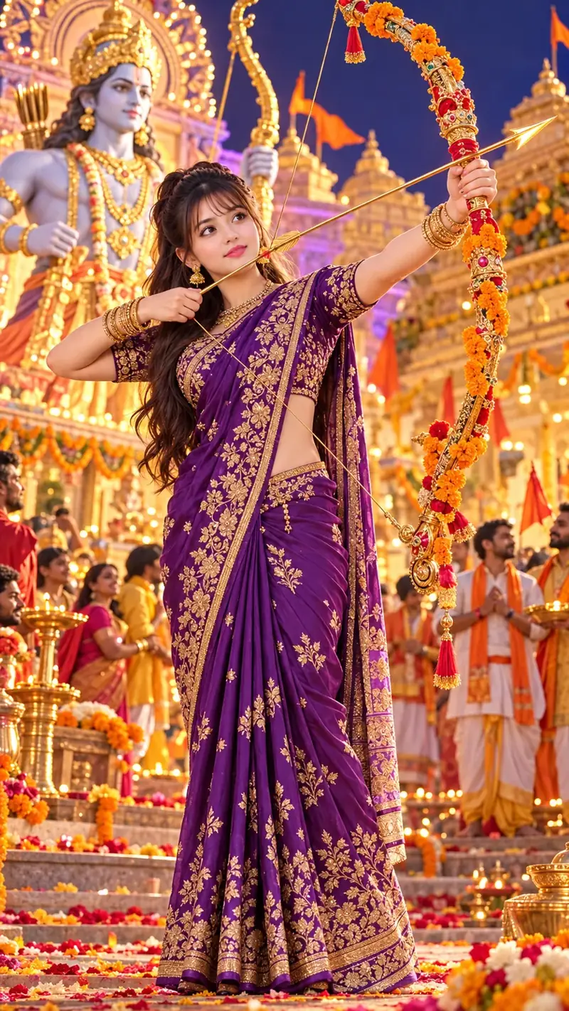 Royal Purple Saree – Ram Navami Traditional Archery Portrait