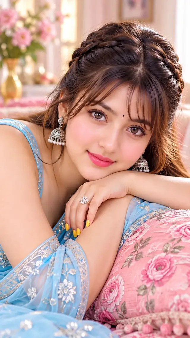 Dreamy Blue Saree Beauty – Sweet Smile Portrait