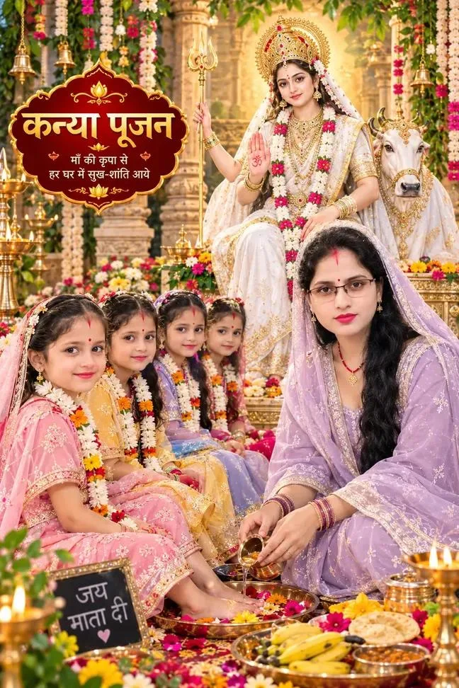 Kanya Pujan Navratri AI Photo Prompt – Maa Durga Blessings and Kanjak Puja