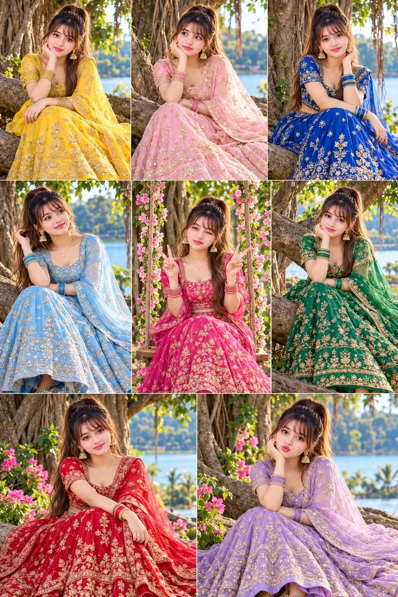 One Girl, Eight Colors – Beautiful Indian Lehenga Fashion Collage Photoshoot