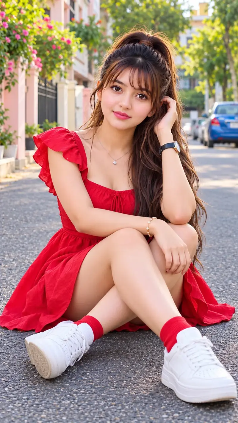 Red Mini Dress – Cute Street Style Portrait