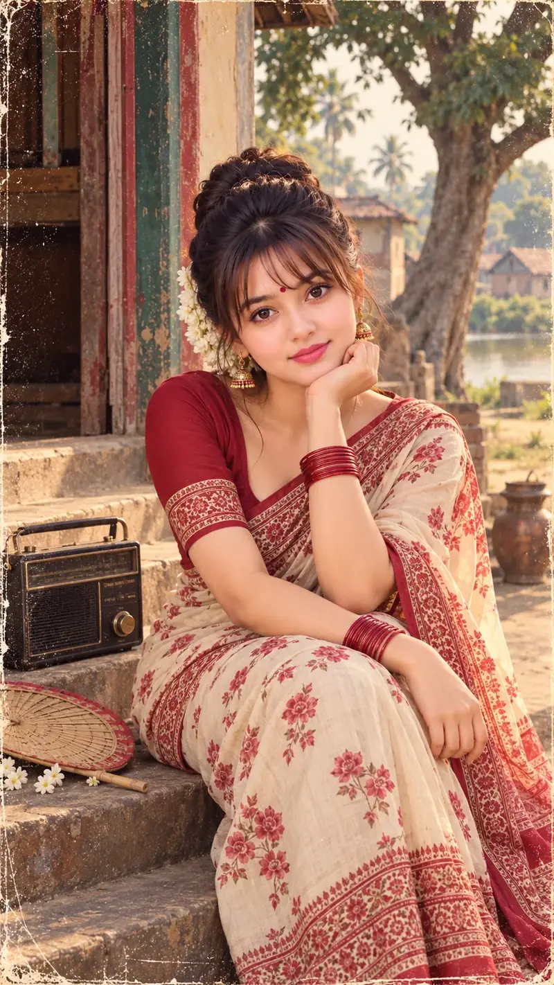 1984 Vintage Bengali Beauty – Retro Village Saree Portrait
