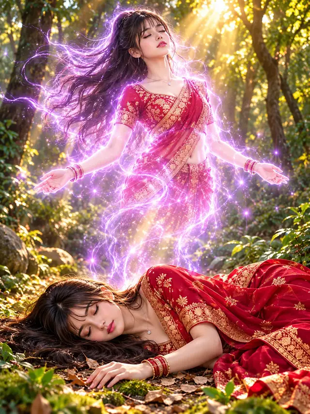 Mystical Soul Awakening, Glowing Spirit, Enchanted Forest Fantasy Portrait