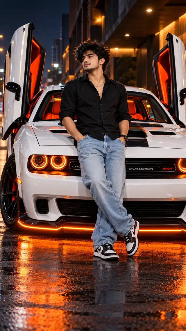Luxury White Sports Car – Stylish Boy Attitude Portrait