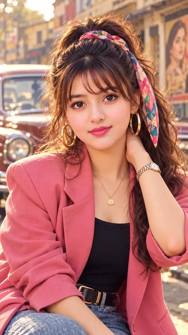Retro Bollywood Queen – Vintage 90s Indian Girl Portrait