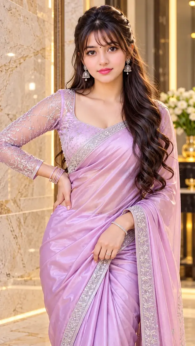 Lavender Silk Saree Queen – Elegant Indian Beauty Portrait