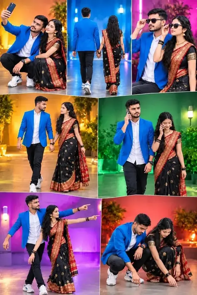 Romantic Couple Seven-Pose Collage ❤️💙 | Beautiful Indian Love Story