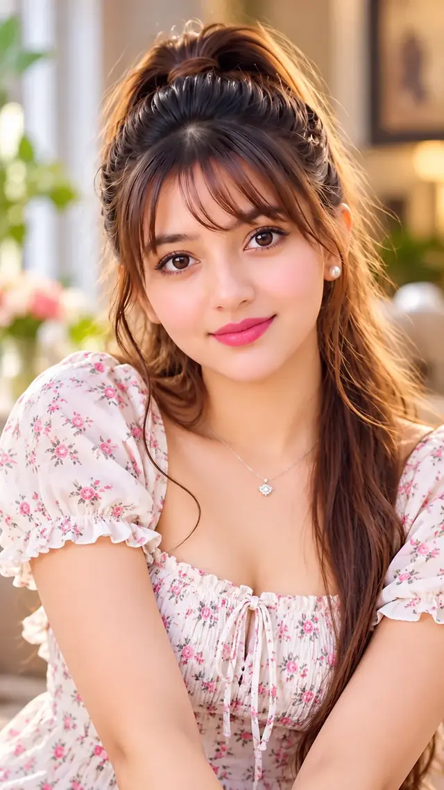 Cute Floral Girl – Sweet Smile Close-Up Portrait