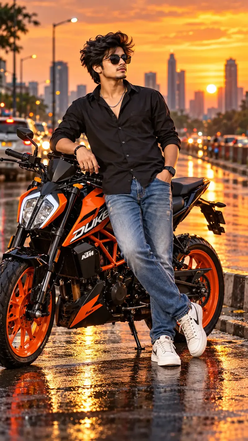 KTM Duke Bike – Stylish Boy Attitude Portrait