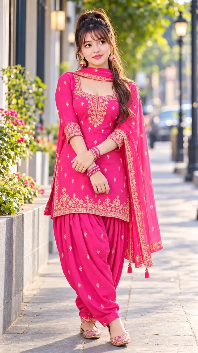 Beautiful Indian Girl in Hot Pink Punjabi Suit – Traditional Fashion Portrait