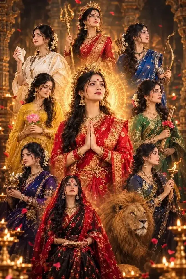 Maa Durga Navratri Nine Avatars, Divine Goddess AI Photo Collage Prompt