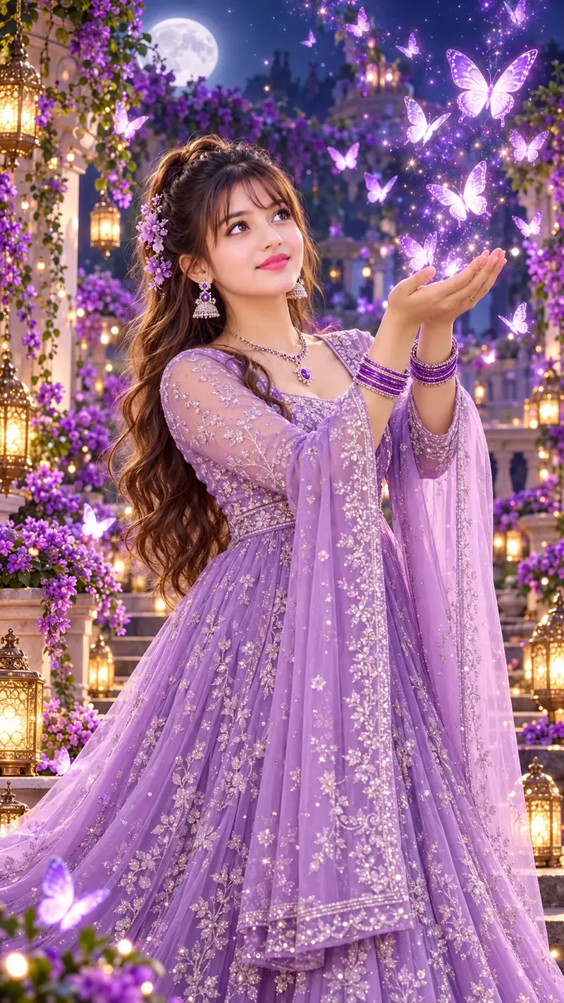 Priyanka Purple Butterfly Magic | Dreamy Lavender Fairy Garden AI Photo Prompt